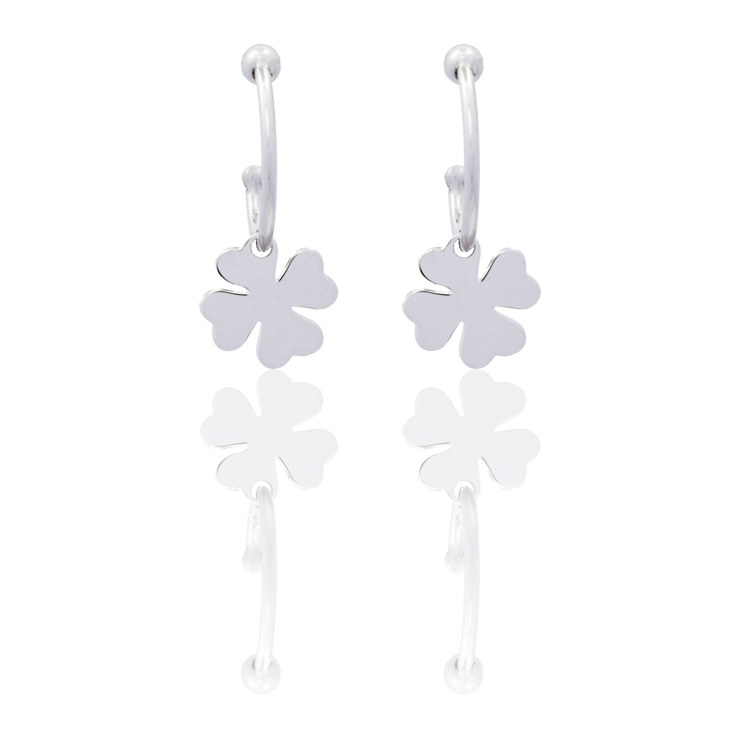 Orecchini Oro Bianco Oro 18 carati Cerchietto Quadrifoglio Solo Oro