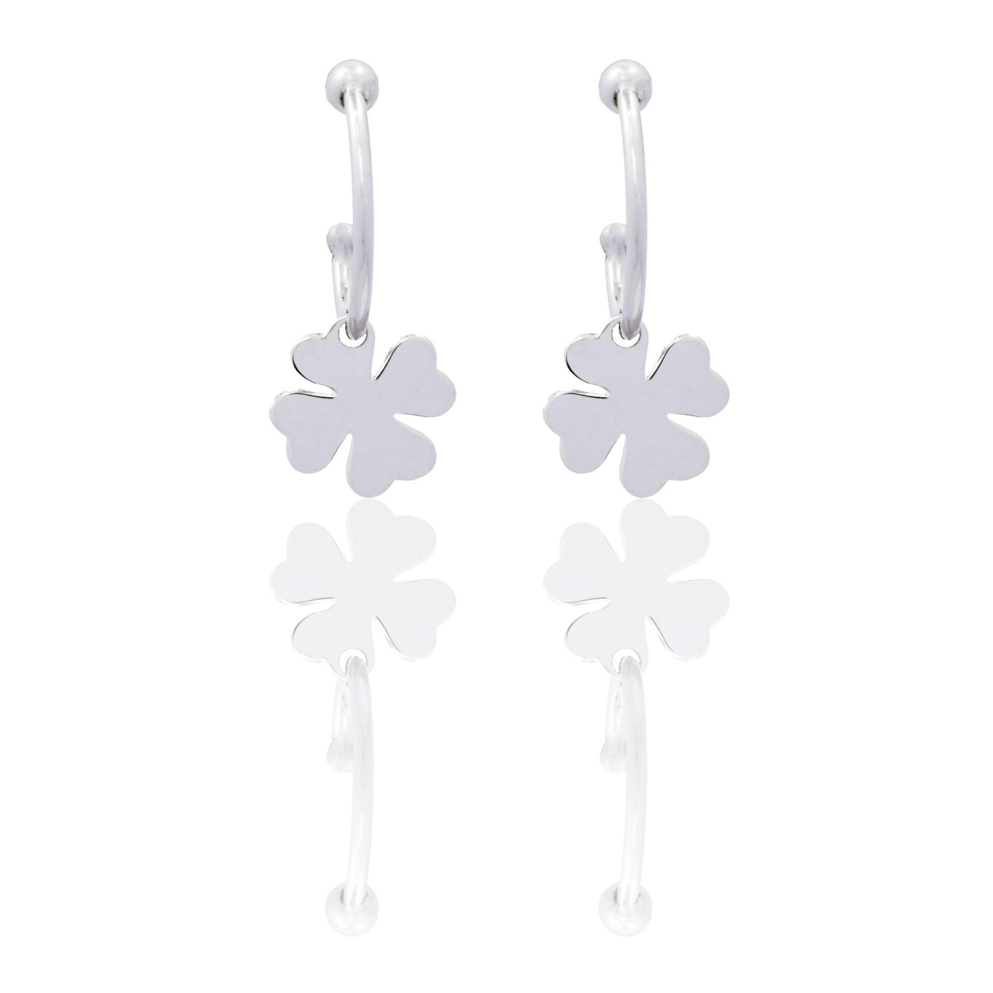 Orecchini Oro Bianco Oro 18 carati Cerchietto Quadrifoglio Solo Oro