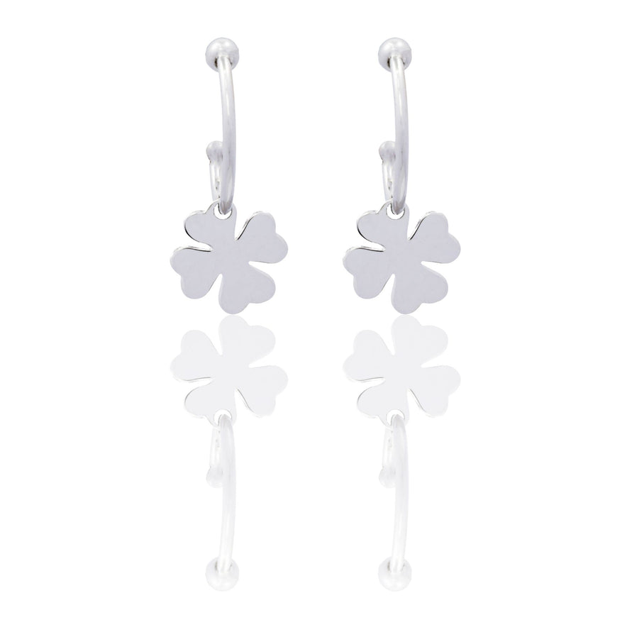 Orecchini Oro Bianco Oro 18 carati Cerchietto Quadrifoglio Solo Oro