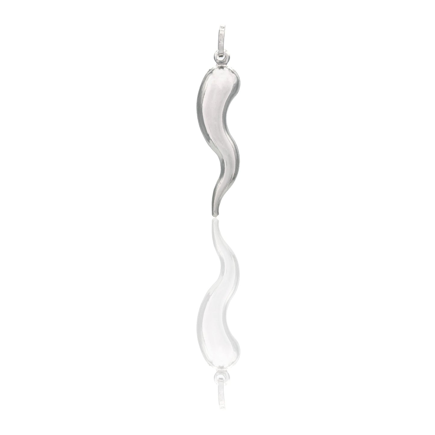 Ciondolo Oro Bianco Oro 18 carati Corno Scaramantico Solo Oro Lunghezza 4 cm