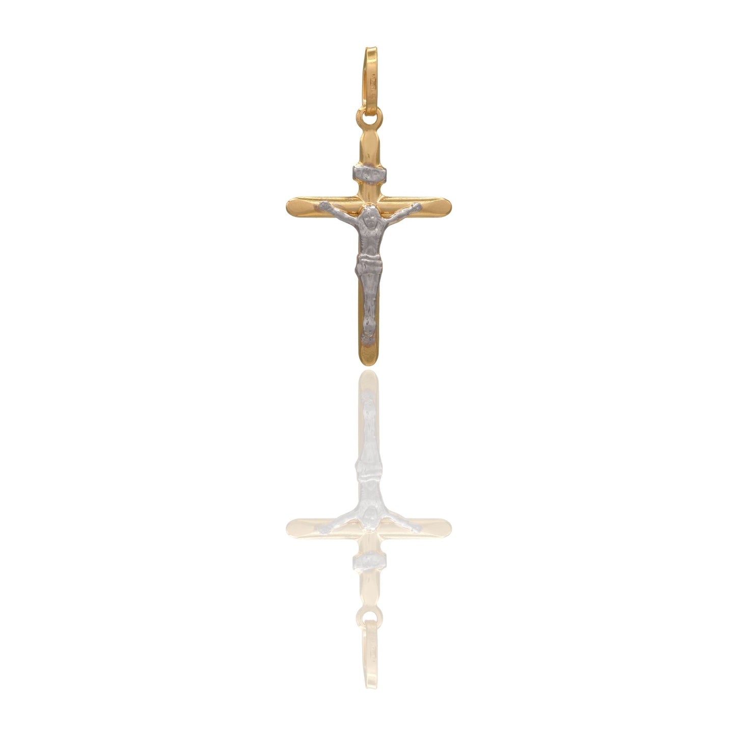 Ciondolo Oro Giallo Oro Bianco Oro 18 carati Croce Con Cristo Solo Oro cm.3,2x2,2