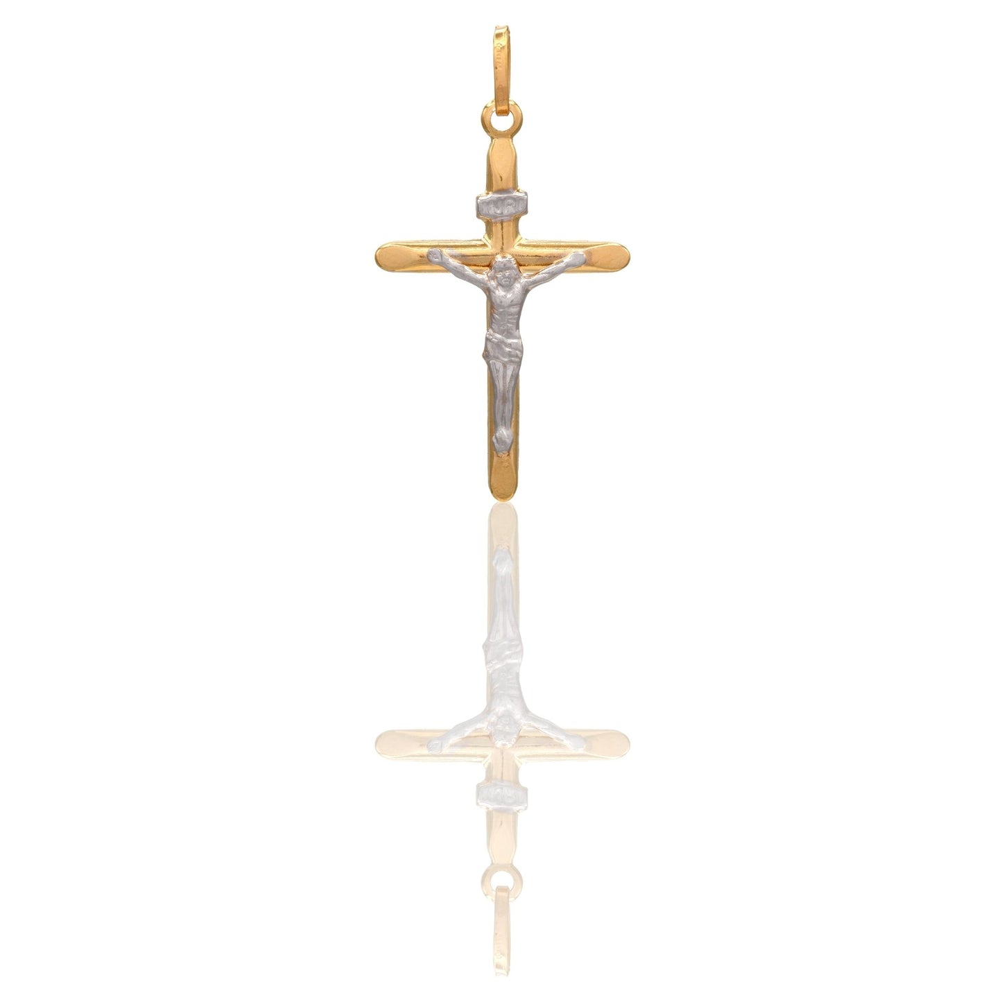 Ciondolo Oro Giallo Oro Bianco Oro 18 carati Croce Con Cristo Solo Oro cm.3,7x2