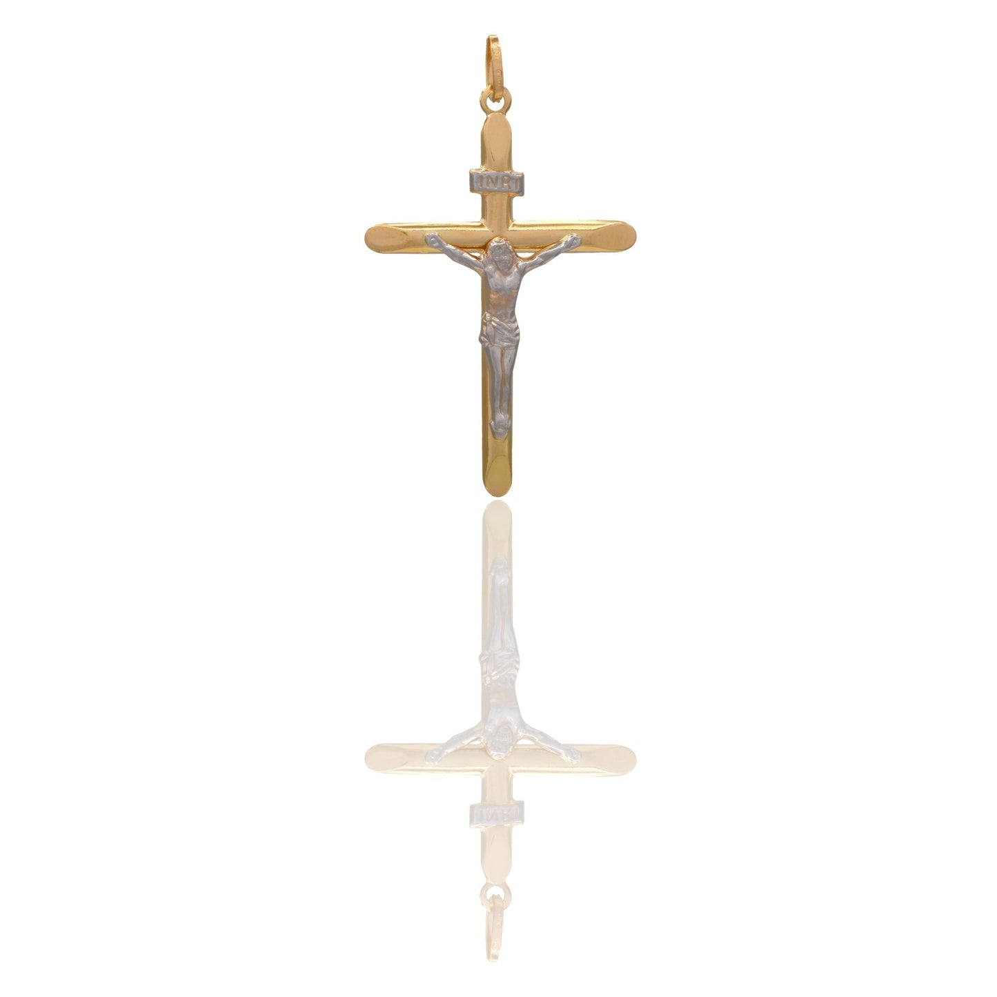 Ciondolo Oro Giallo Oro Bianco Oro 18 carati Croce Cristo bombata Solo Oro cm.4,5x2,6