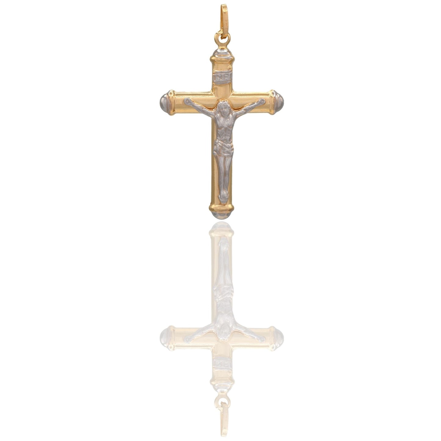 Ciondolo Oro Giallo Oro Bianco Oro 18 carati Croce Cristo Pagnottella Solo Oro cm.3,6x2