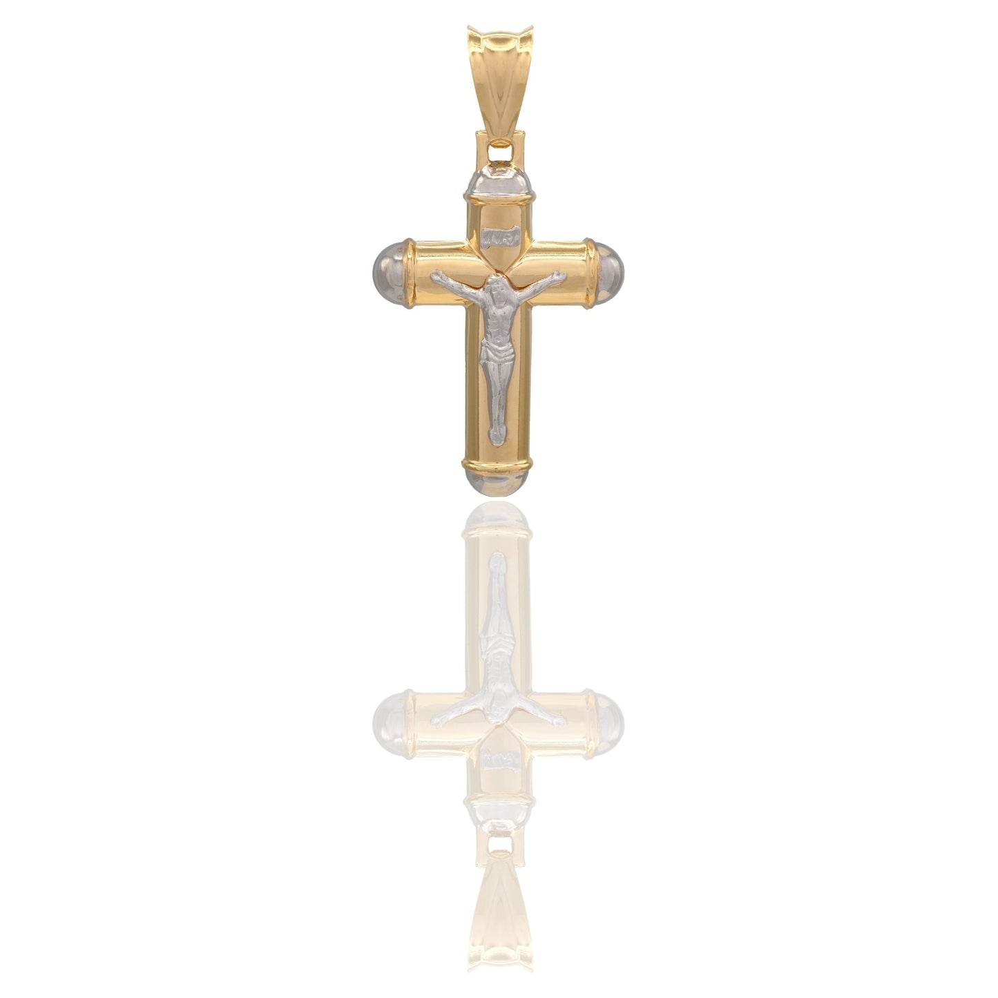 Ciondolo Oro Giallo Oro Bianco Oro 18 carati Croce Cristo Pagnottella Solo Oro cm.7x3,8
