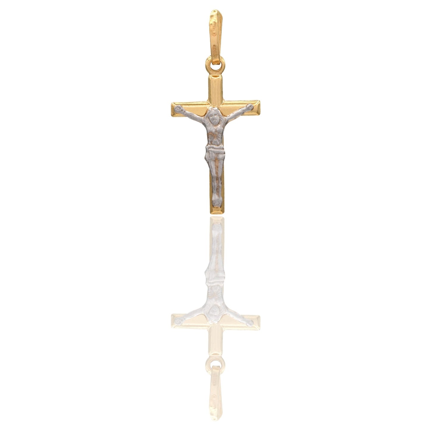 Ciondolo Oro Giallo Oro Bianco Oro 18 carati Croce Cristo Tubolare Solo Oro cm.2,5x1,1