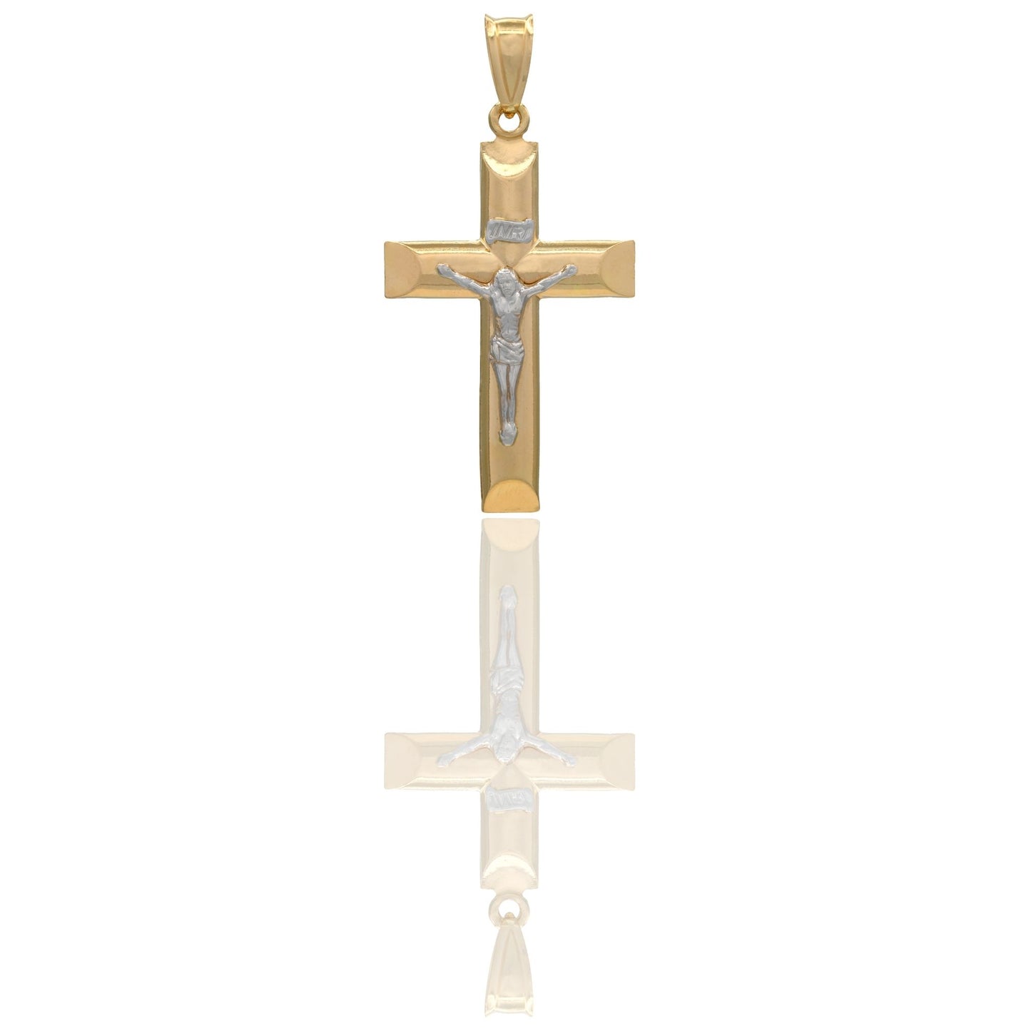 Ciondolo Oro Giallo Oro Bianco Oro 18 carati Croce Piatta Cristo 3D Inri Solo Oro cm.5x2,5