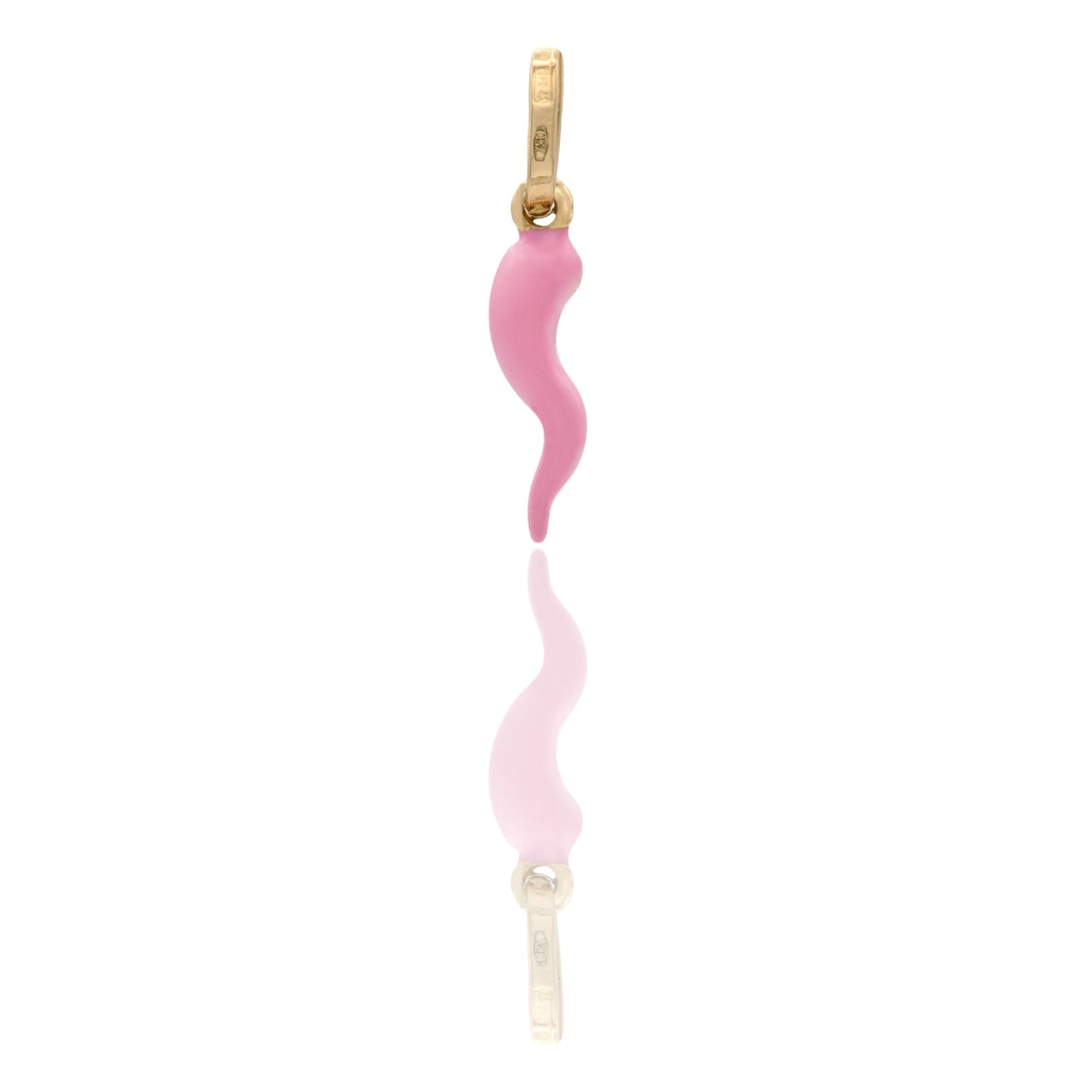 Ciondolo Oro Giallo Oro 18 carati Corno Portafortuna Smalto Rosa