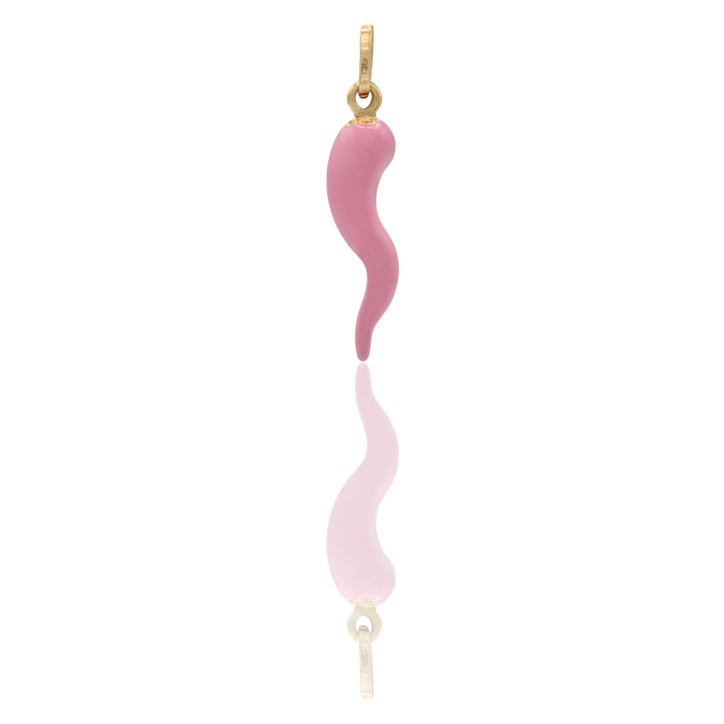 Ciondolo Oro Giallo Oro 18 carati Corno Portafortuna Smalto Rosa cm.3,2