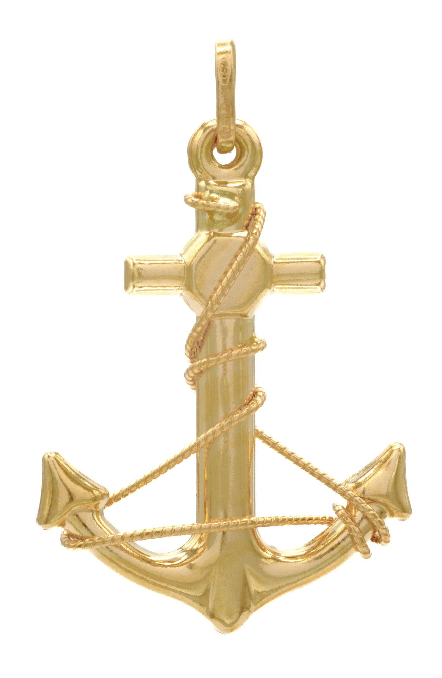 Ciondolo Oro Giallo Oro 18 carati Ancora Con Corda Solo Oro cm.5