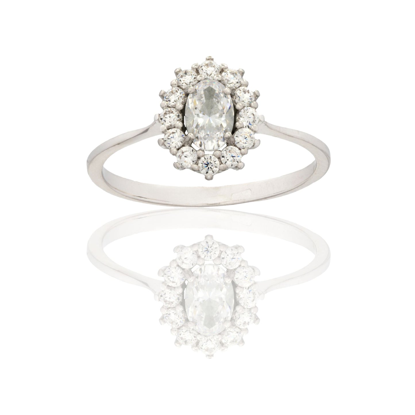 Anello Oro Bianco Oro 18 carati Modello Kate Centro E Contorno Zirconi Bianchi, Zircone Bianco