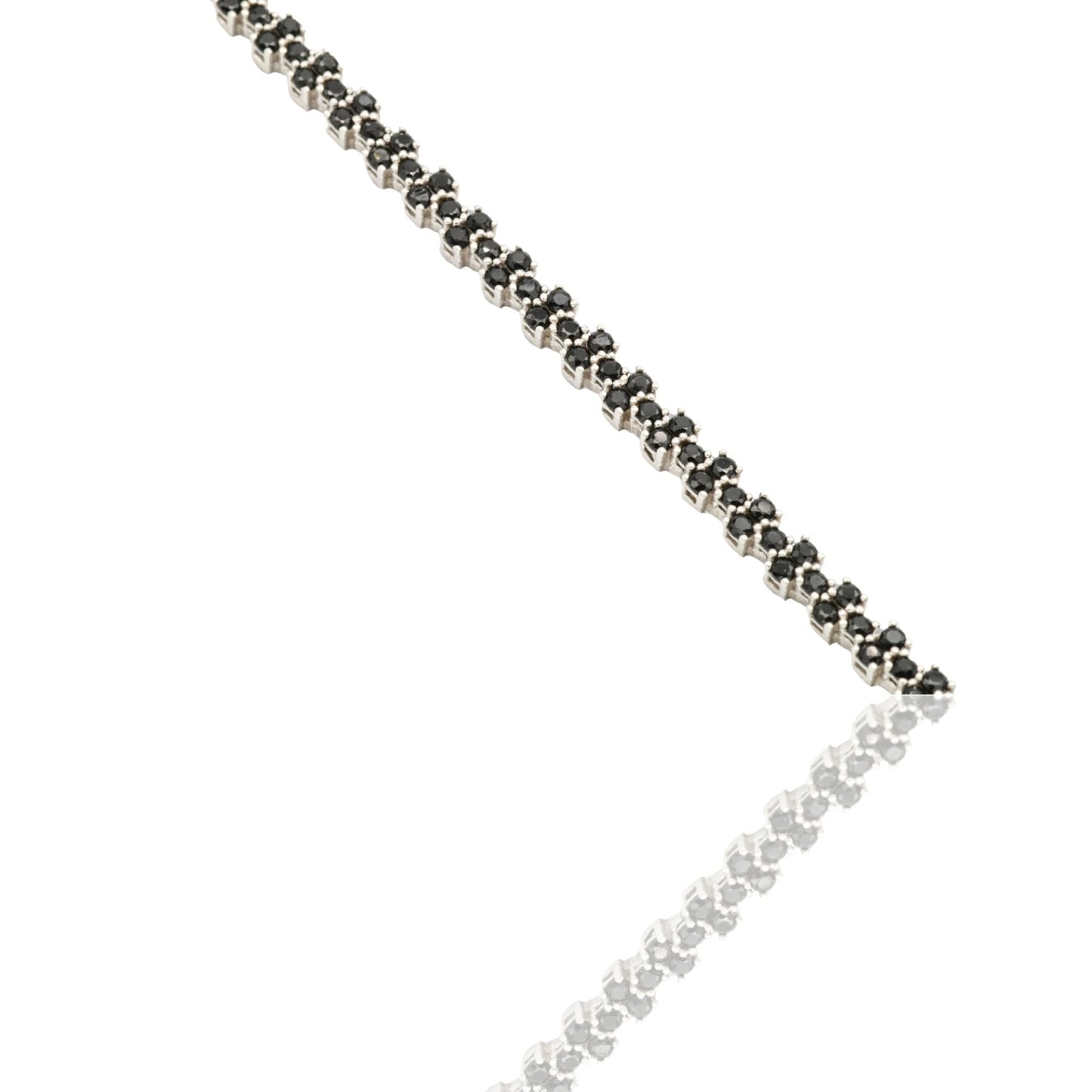 Bracciale Oro Bianco Oro 18 carati Tennis 2+1 Zirconi Neri lunghezza 18cm spessore mm 2,75