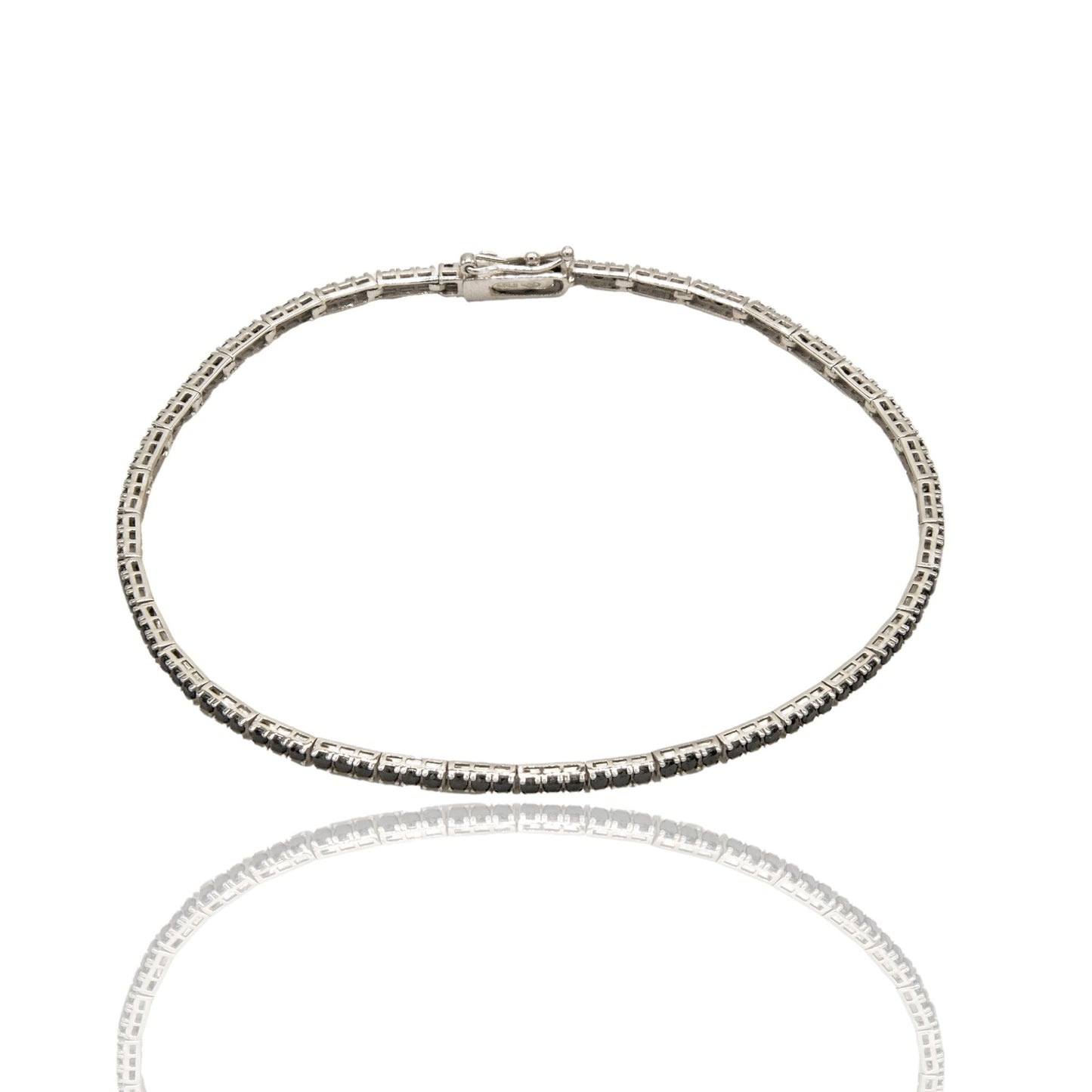 Bracciale Oro Bianco Oro 18 carati Tennis A Terzine Zirconi Neri cm. 18,5