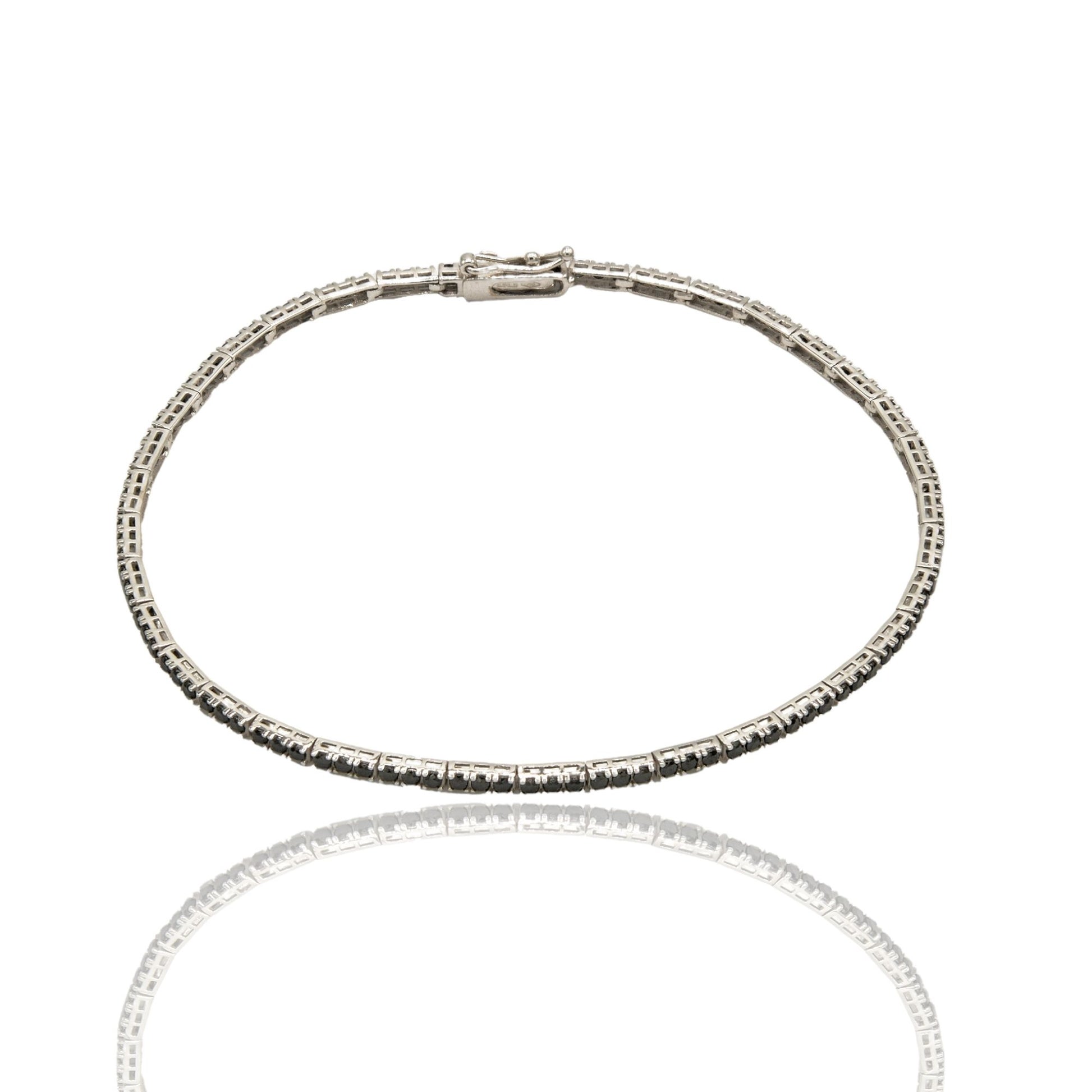 Bracciale Oro Bianco Oro 18 carati Tennis A Terzine Zirconi Neri cm. 18,5