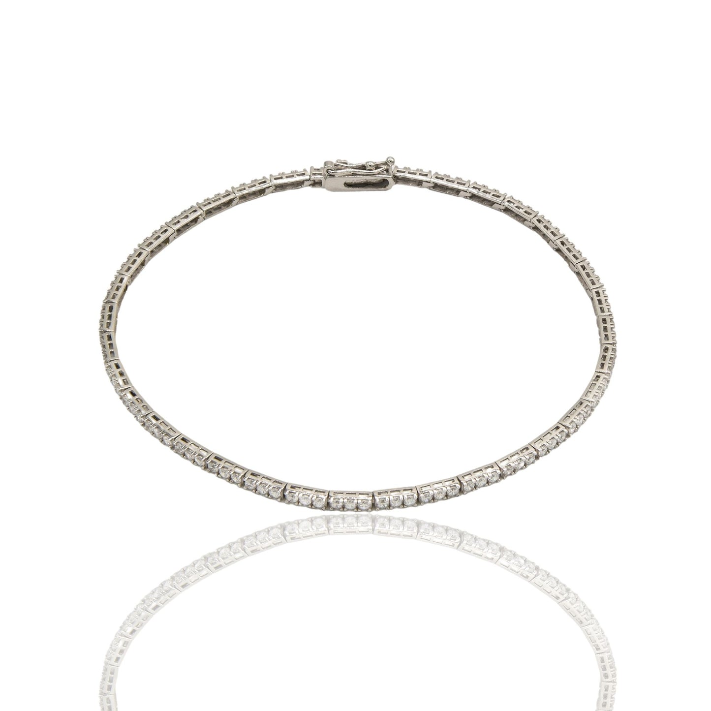 Bracciale Oro Bianco Oro 18 carati Tennis A Terzine Zirconi Bianchi cm. 18