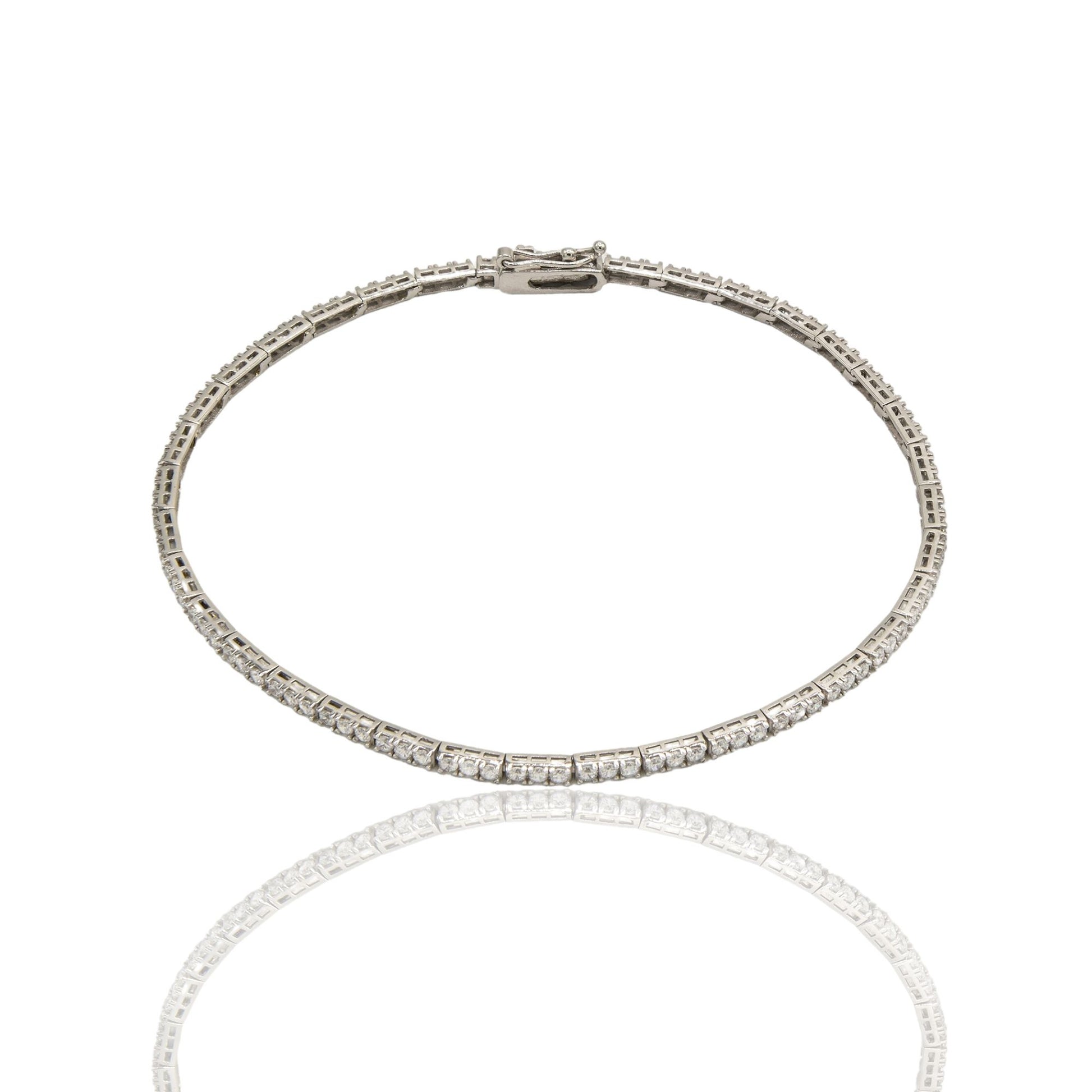 Bracciale Oro Bianco Oro 18 carati Tennis A Terzine Zirconi Bianchi cm. 18