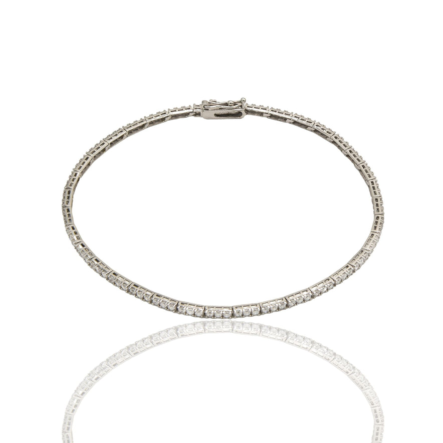 Bracciale Oro Bianco Oro 18 carati Tennis A Terzine Zirconi Bianchi cm. 18
