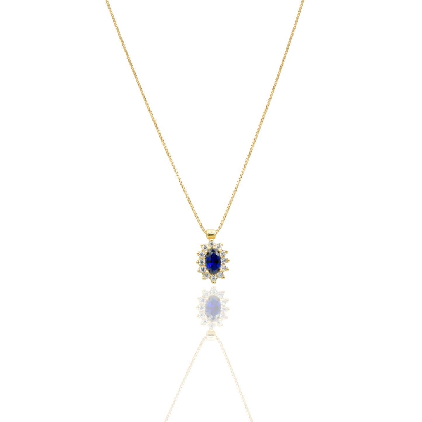 Collana Oro Giallo Oro 18 carati Modello Kate Centro E Contorno Zircone Blu, Pavè Zirconi bianchi