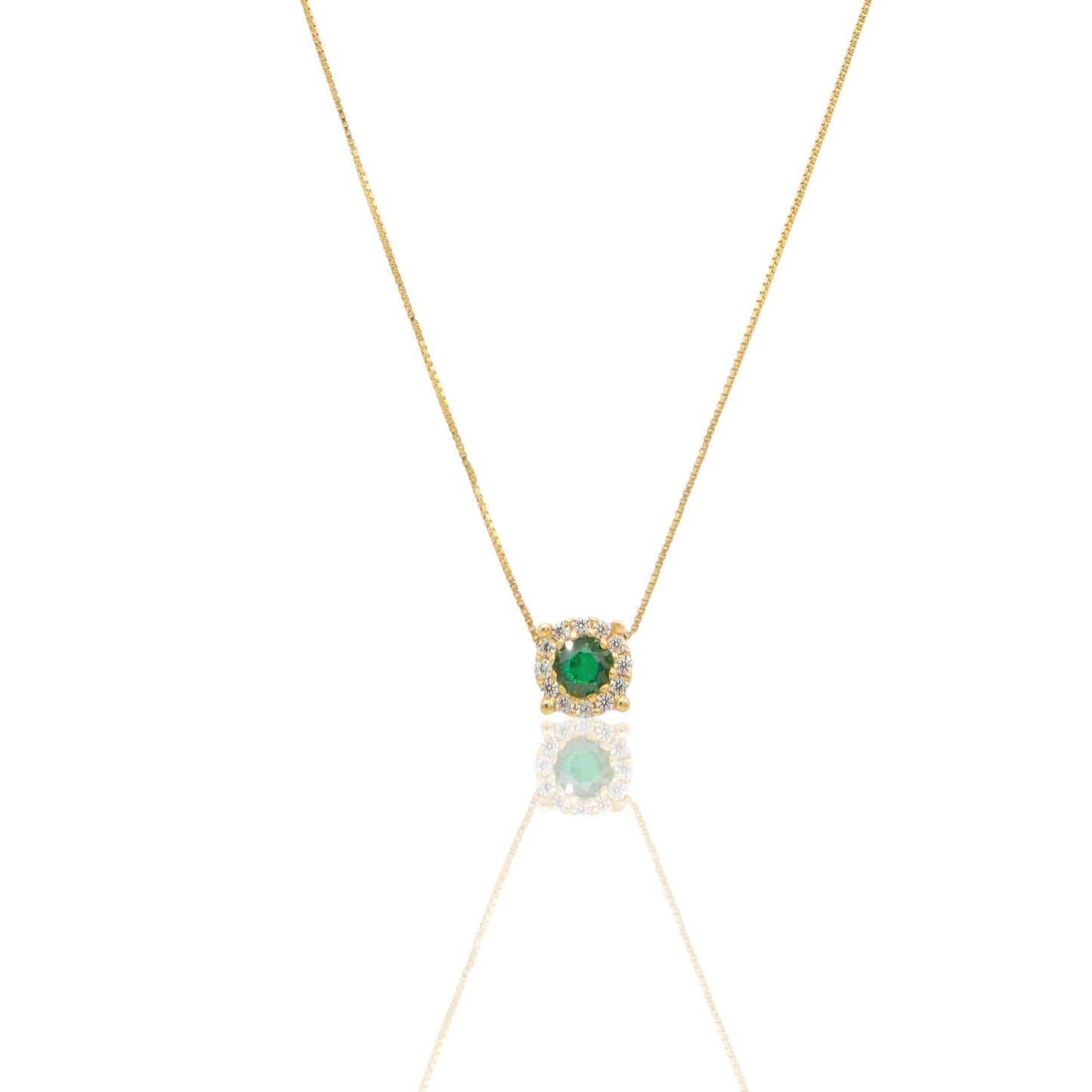 Collana Oro Giallo Oro 18 carati Quadrato Centro E Contorno Pavè Zirconi bianchi, Zircone Verde