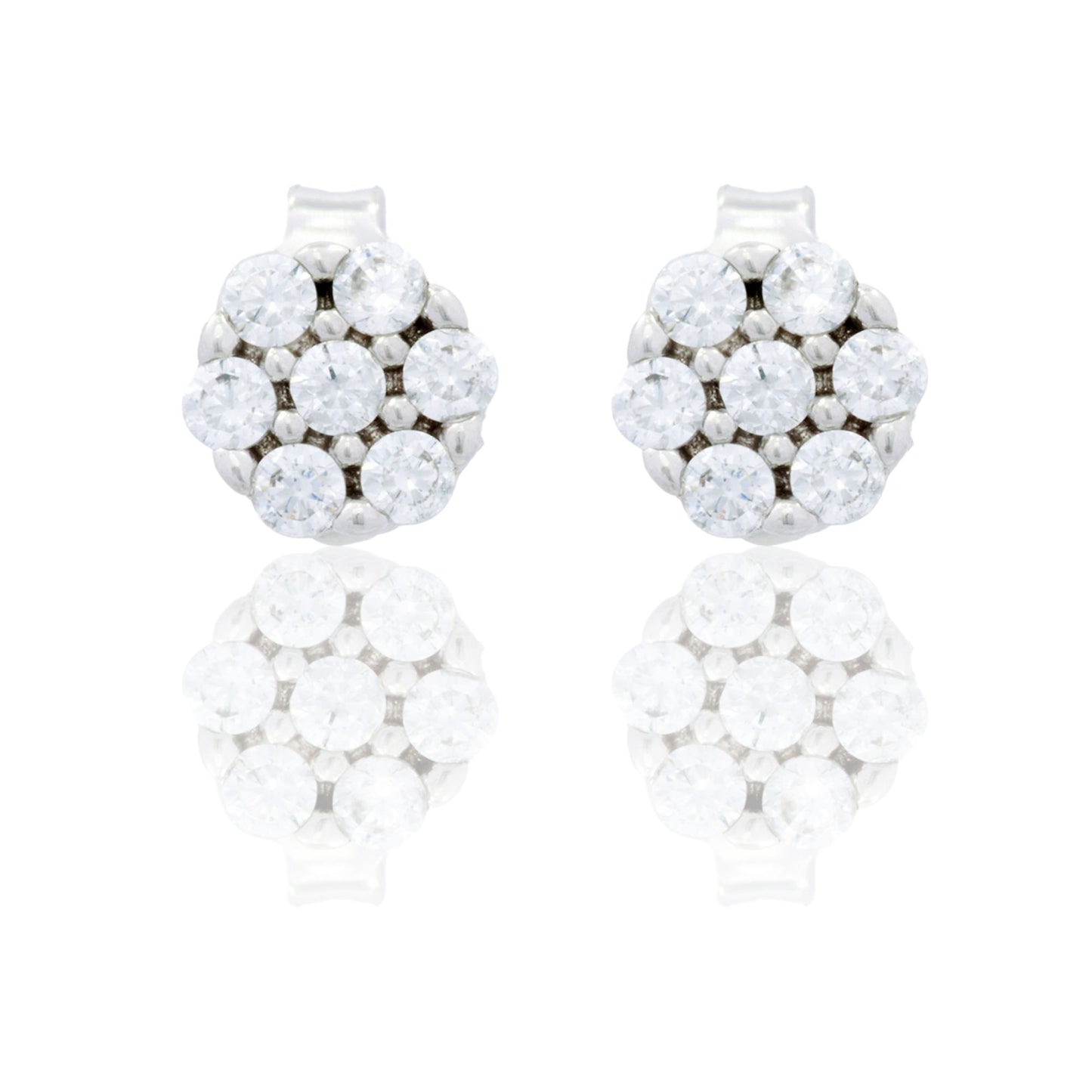 Orecchini Oro Bianco Oro 18 carati Toppa pavè Zirconi Bianchi mm. 7