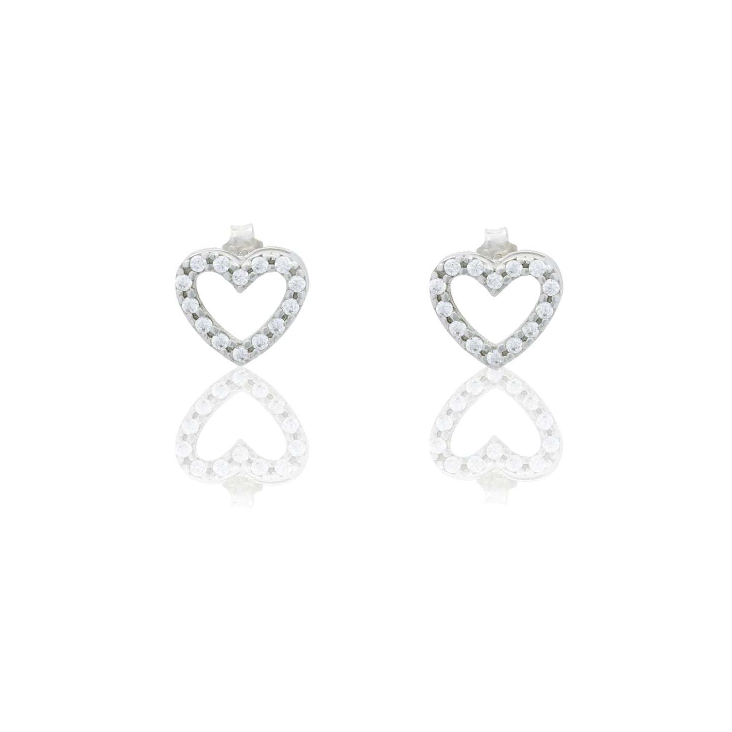 Orecchini Oro Bianco Oro 18 carati Sagoma Cuore Pave' Zirconi Bianchi