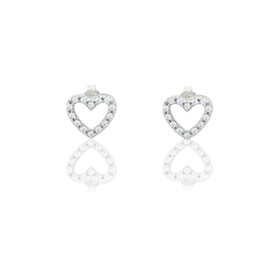 Orecchini Oro Bianco Oro 18 carati Sagoma Cuore Pave' Zirconi Bianchi