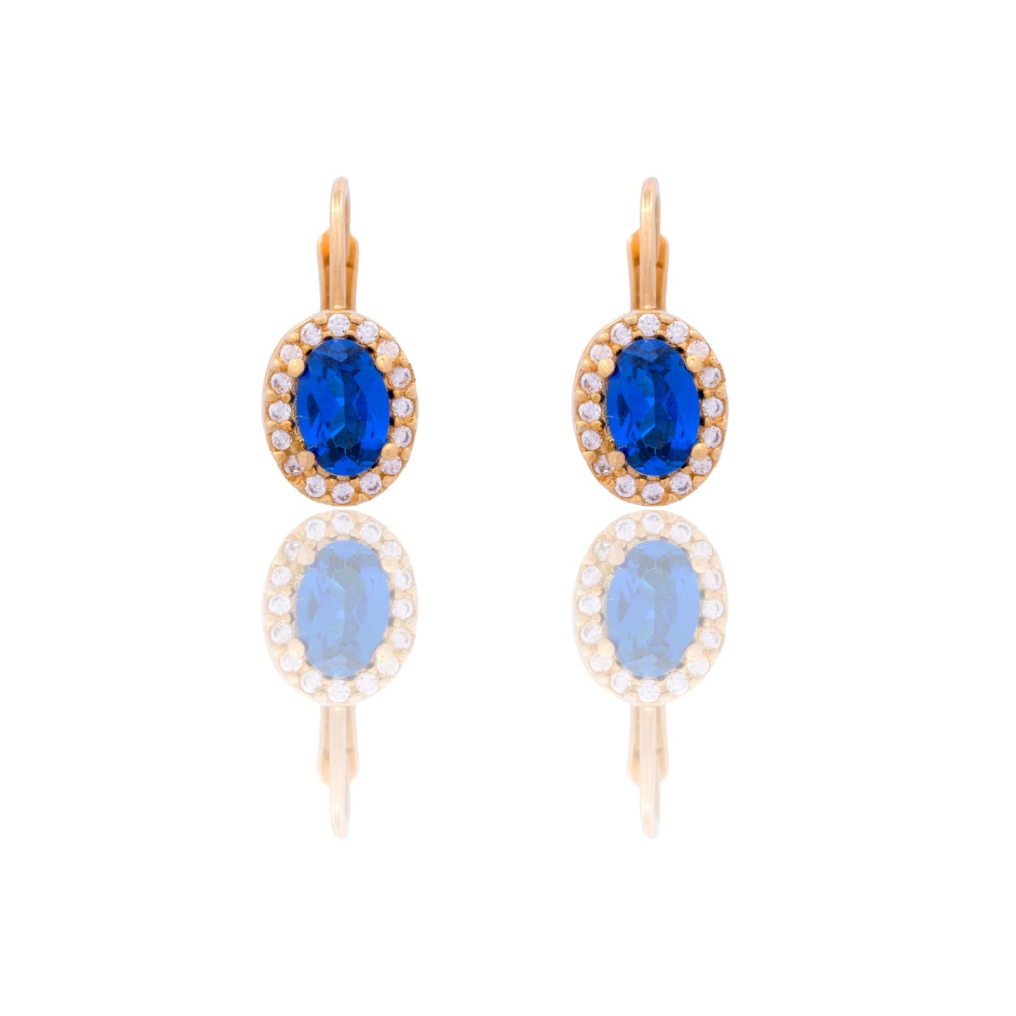 Orecchini Oro Giallo Oro 18 carati Modello Kate Centro E Contorno Zirconi Bianchi, Zircone Blu