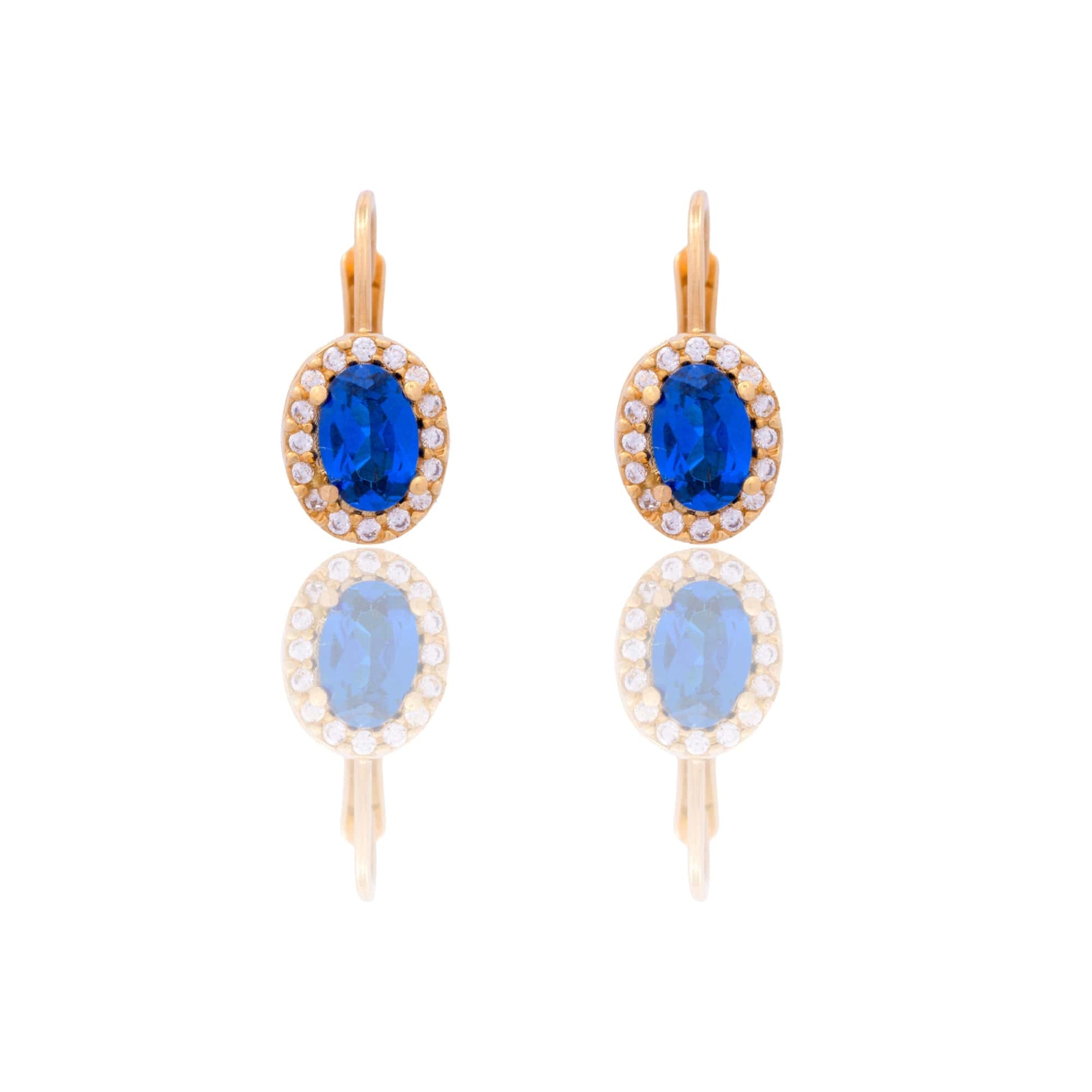Orecchini Oro Giallo Oro 18 carati Modello Kate Centro E Contorno Zirconi Bianchi, Zircone Blu