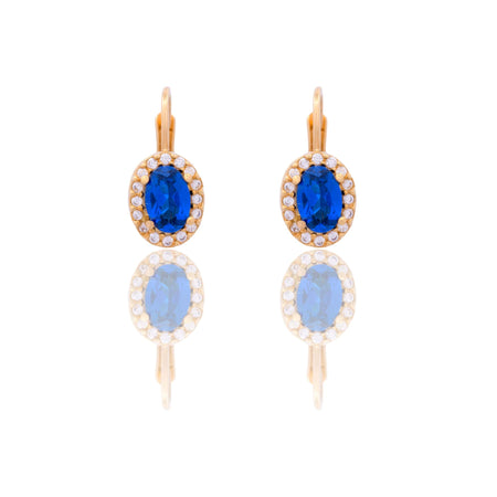 Orecchini Oro Giallo Oro 18 carati Modello Kate Centro E Contorno Zirconi Bianchi, Zircone Blu