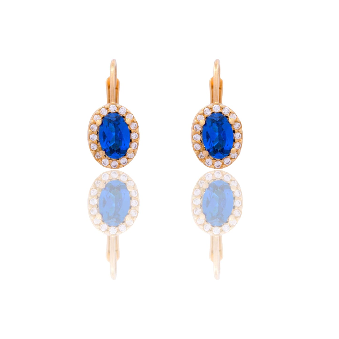 Orecchini Oro Giallo Oro 18 carati Modello Kate Centro E Contorno Zirconi Bianchi, Zircone Blu