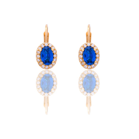 Orecchini Oro Giallo Oro 18 carati Modello Kate Centro E Contorno Zirconi Bianchi, Zircone Blu