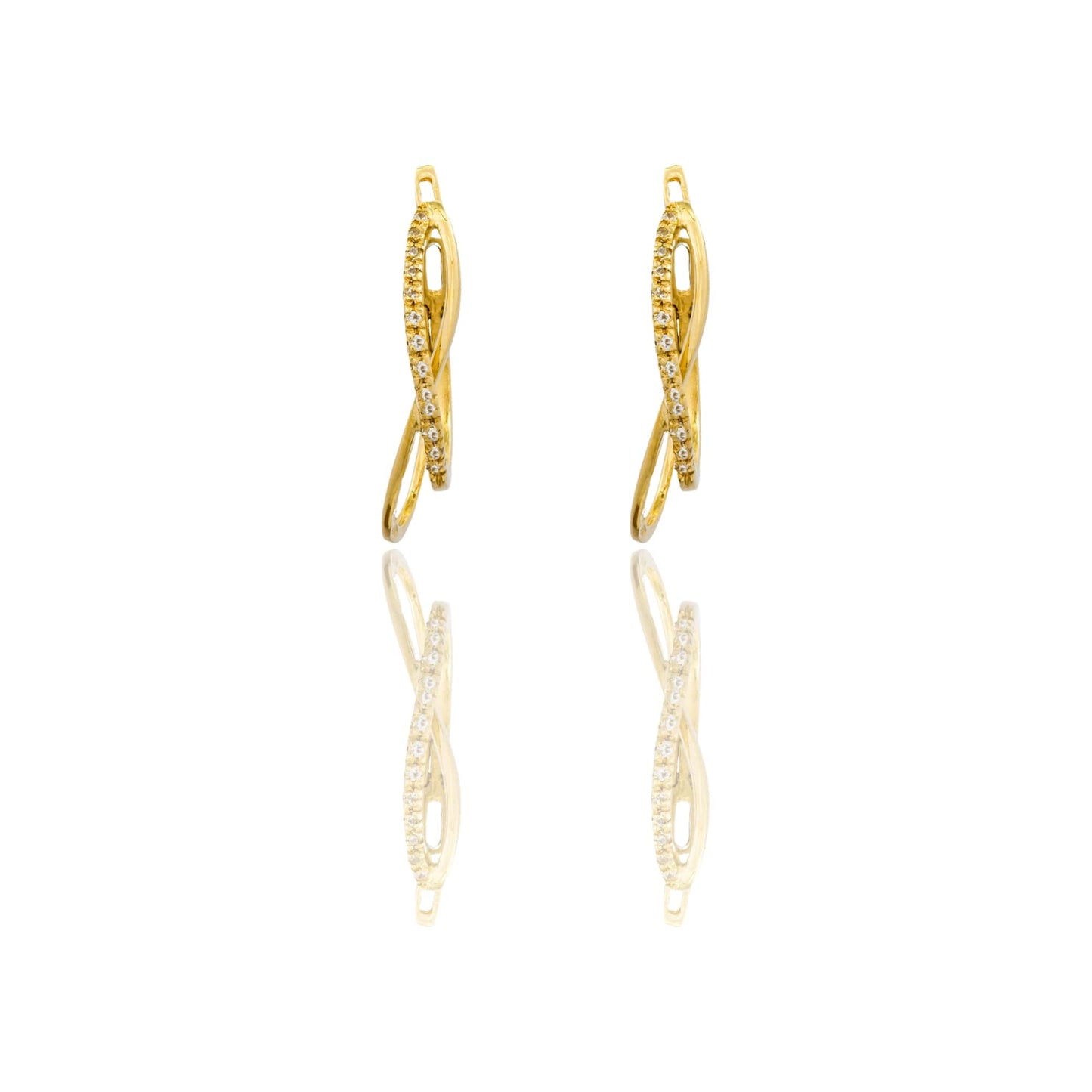 Orecchini Oro Giallo Oro 18 carati Fili Inrecciati Zirconi Bianchi cm. 2,2