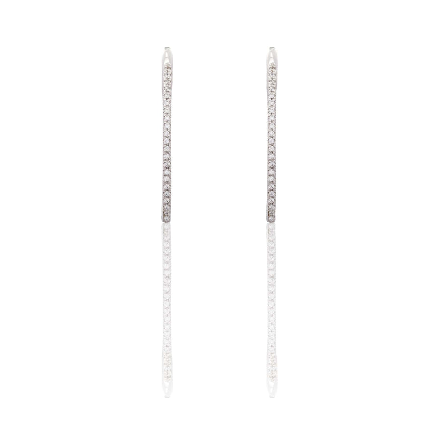 Orecchini Oro Bianco Oro 18 carati cerchio pavè Zirconi Bianchi cm. 2 spessore mm. 1