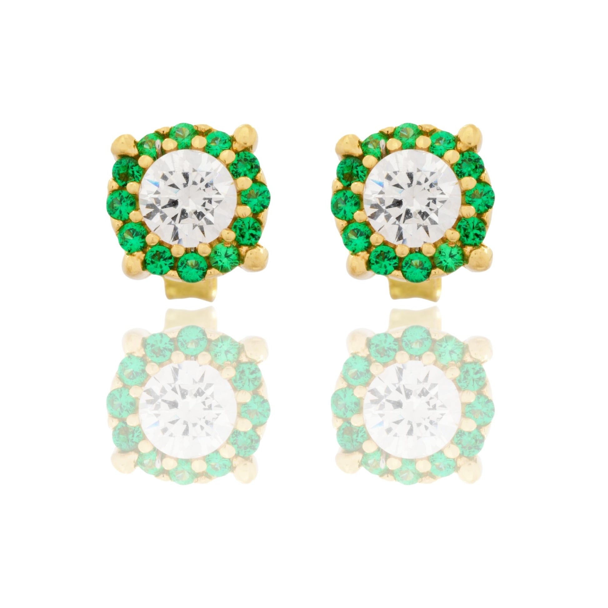 Orecchini Oro Giallo Oro 18 carati Tondi Centro E Contorno tondi Centro E Contorno Pavè Zirconi Verdi, Zircone Bianco