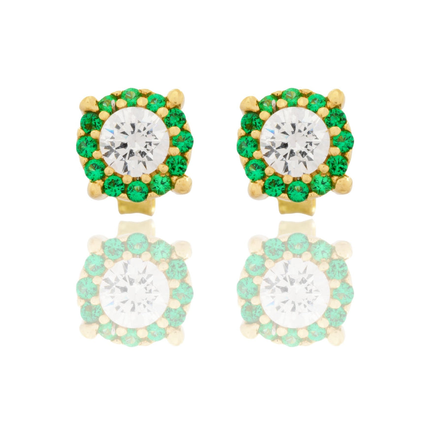 Orecchini Oro Giallo Oro 18 carati Tondi Centro E Contorno tondi Centro E Contorno Pavè Zirconi Verdi, Zircone Bianco