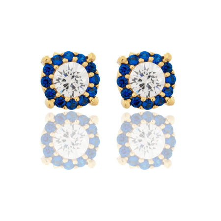 Orecchini Oro Giallo Oro 18 carati Tondi Centro E Contorno tondi Centro E Contorno Zirconi Blu, Zircone Bianco