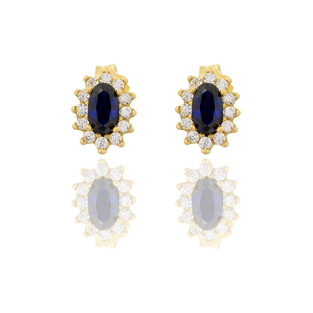 Orecchini Oro Giallo Oro 18 carati Modello Modello Kate Centro E Contorno Pavè Zirconi bianchi, Zircone Blu