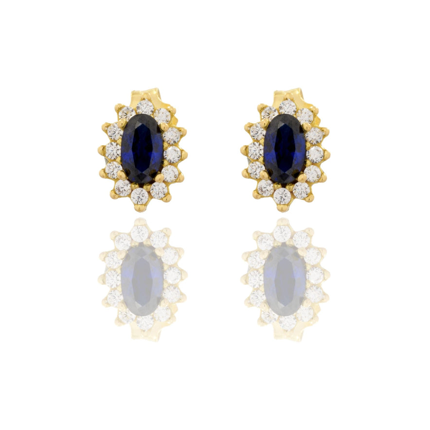 Orecchini Oro Giallo Oro 18 carati Modello Modello Kate Centro E Contorno Pavè Zirconi bianchi, Zircone Blu