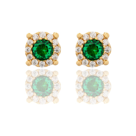 Orecchini Oro Giallo Oro 18 carati Tondi Centro E Contorno Pavè Zirconi bianchi, Zircone Verde