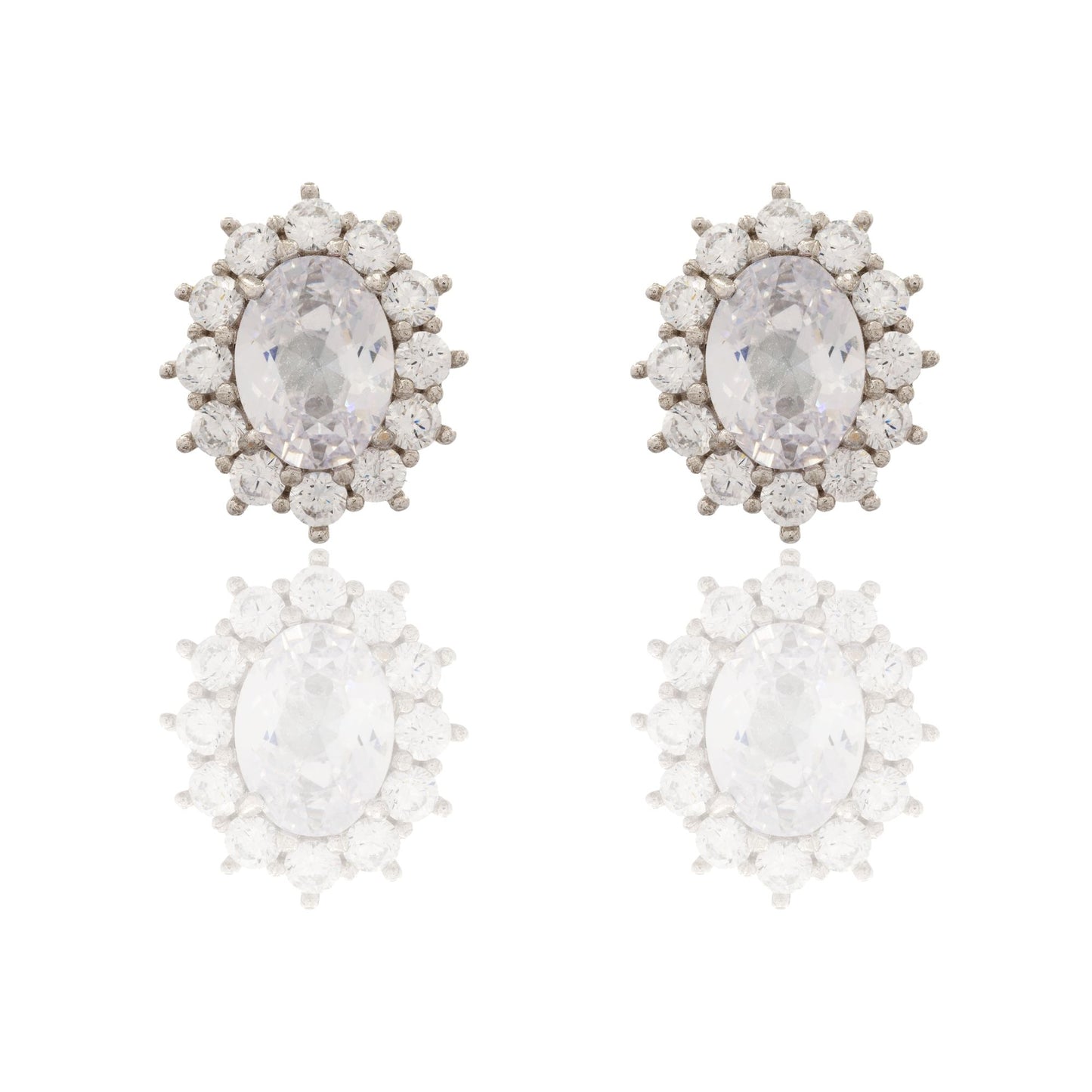 Orecchini Oro Bianco Oro 18 carati Modello Kate Centro E Contorno Zirconi Bianchi, Zircone Bianco