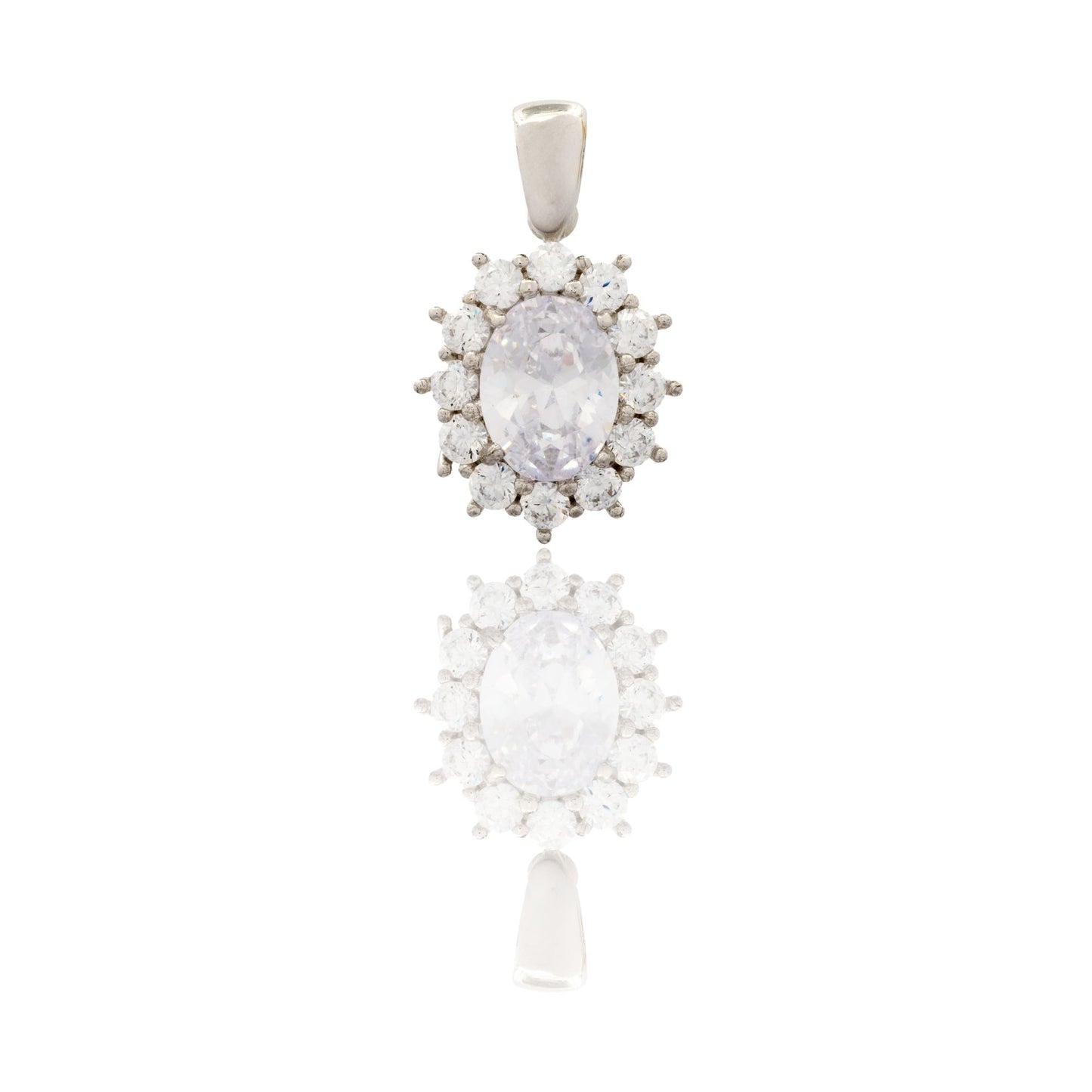 Ciondolo Oro Bianco Oro 18 carati Modello Kate Centro E Contorno Zirconi Bianchi, Zircone Bianco cm.1,8