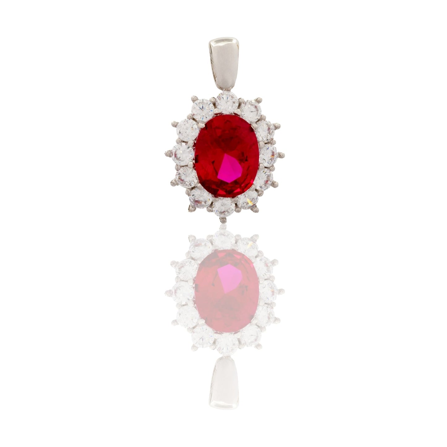 Ciondolo Oro Bianco Oro 18 carati Modello Kate Centro E Contorno Zirconi Bianchi, Zircone Rosso cm.2