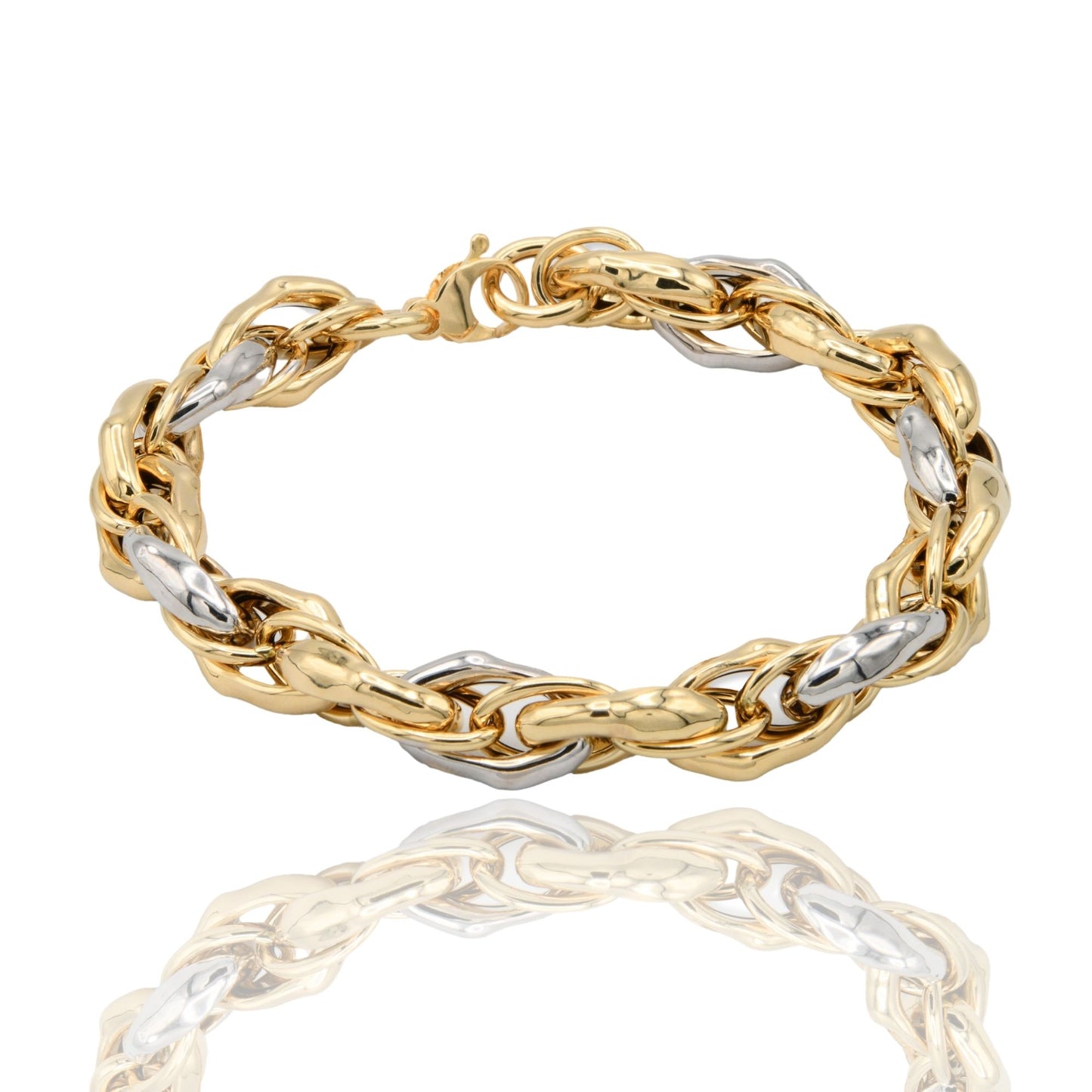 Bracciale Oro Giallo Oro Bianco Oro 18 carati Catena Intrecciata Solo Oro