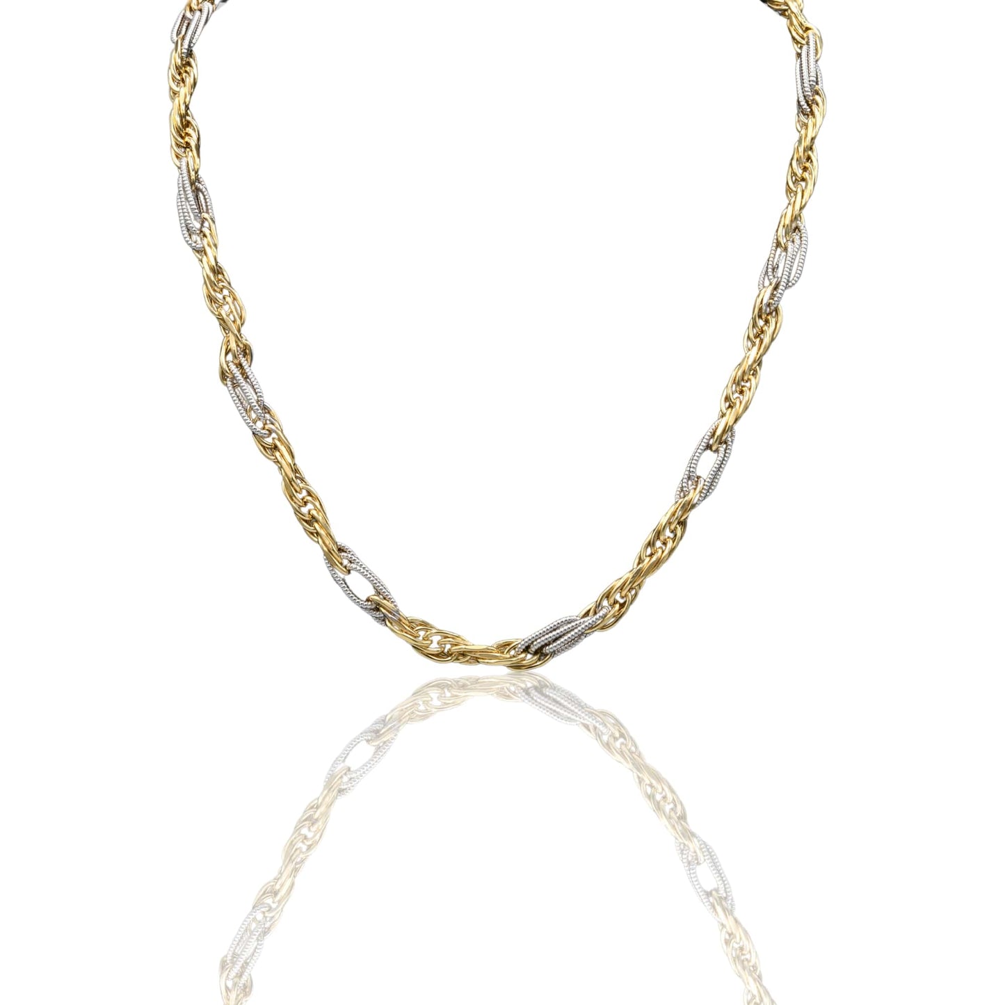 Collana Oro Giallo Oro Bianco Oro 18 carati Catena Maglia Intrecciata Solo Oro