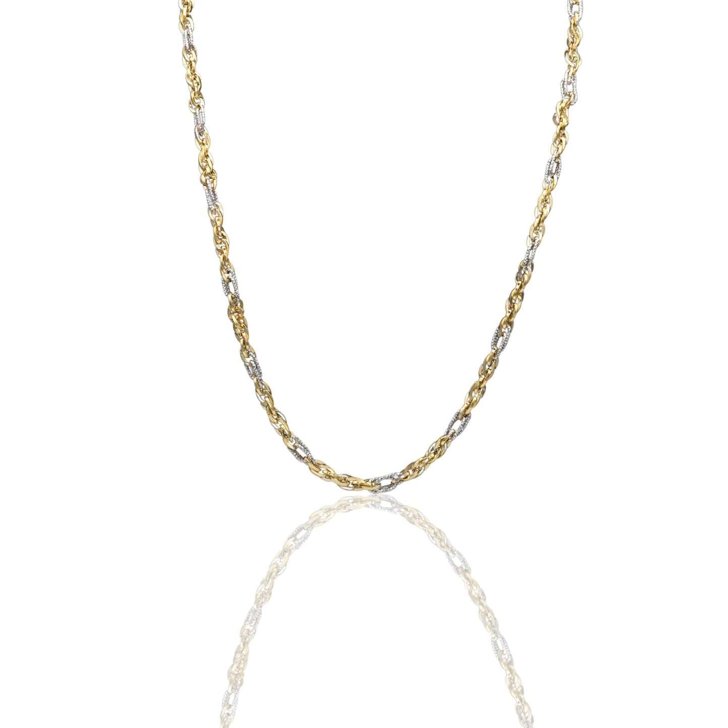 Collana Oro Giallo Oro Bianco Oro 18 carati Catena Maglia Intrecciata Solo Oro
