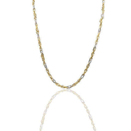 Collana Oro Giallo Oro Bianco Oro 18 carati Catena Maglia Intrecciata Solo Oro