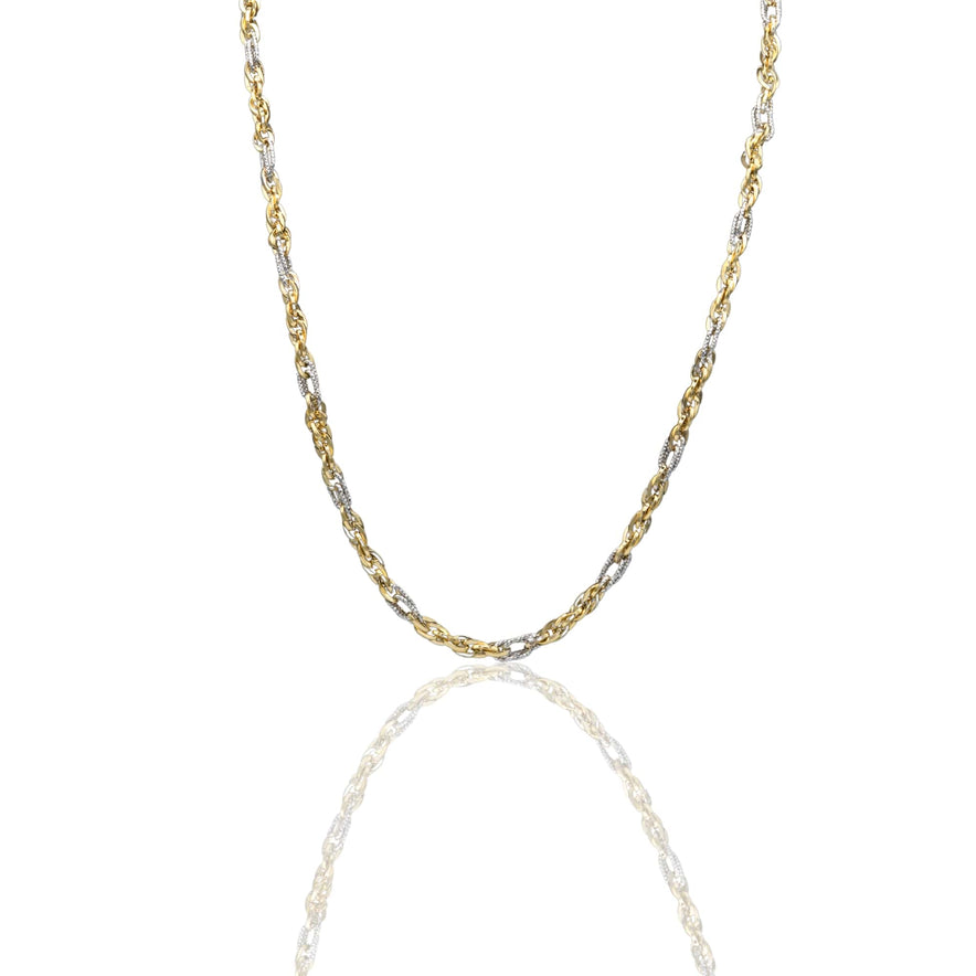 Collana Oro Giallo Oro Bianco Oro 18 carati Catena Maglia Intrecciata Solo Oro