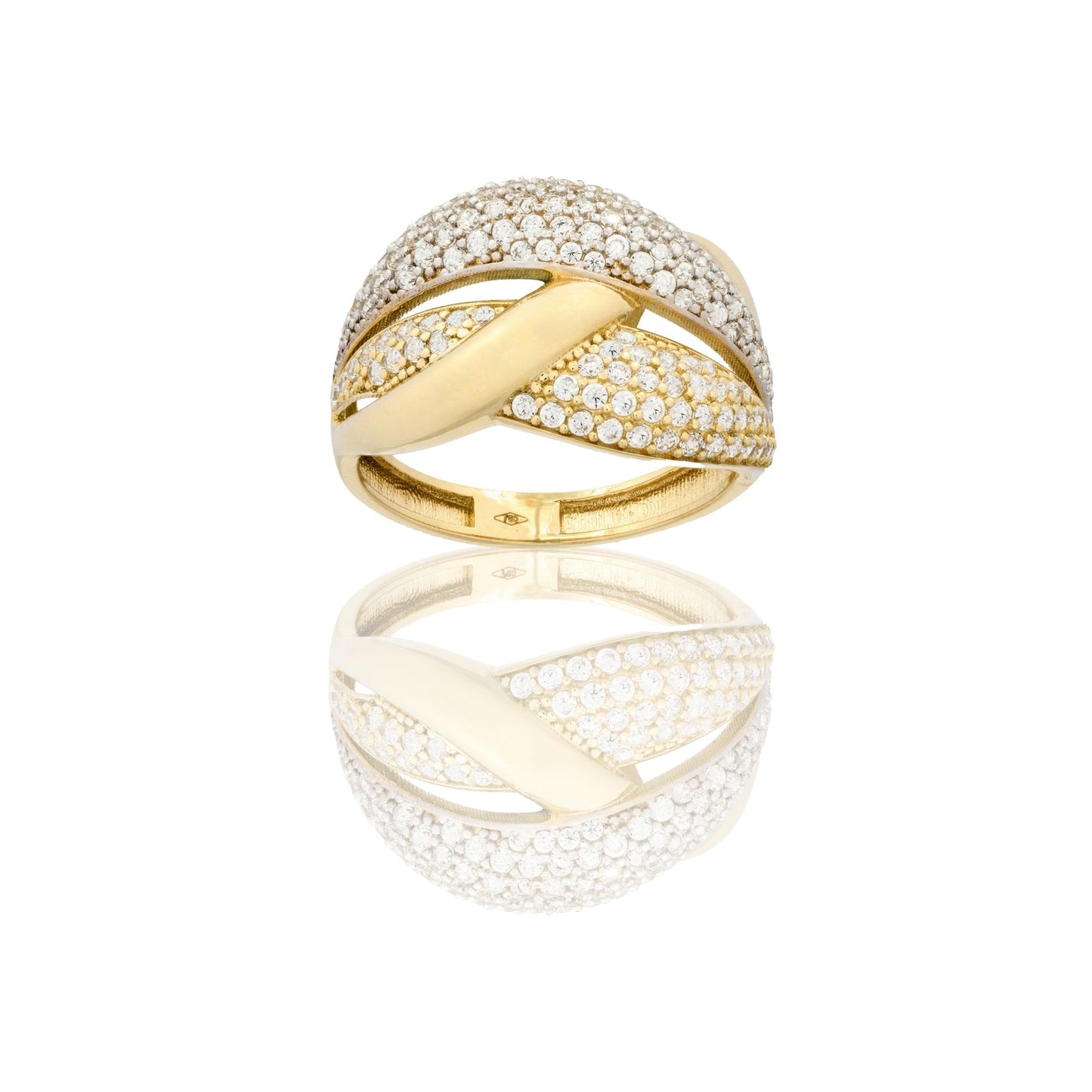 Anello Oro Giallo Oro Bianco Oro 18 carati Fasce Zirconi Bianchi