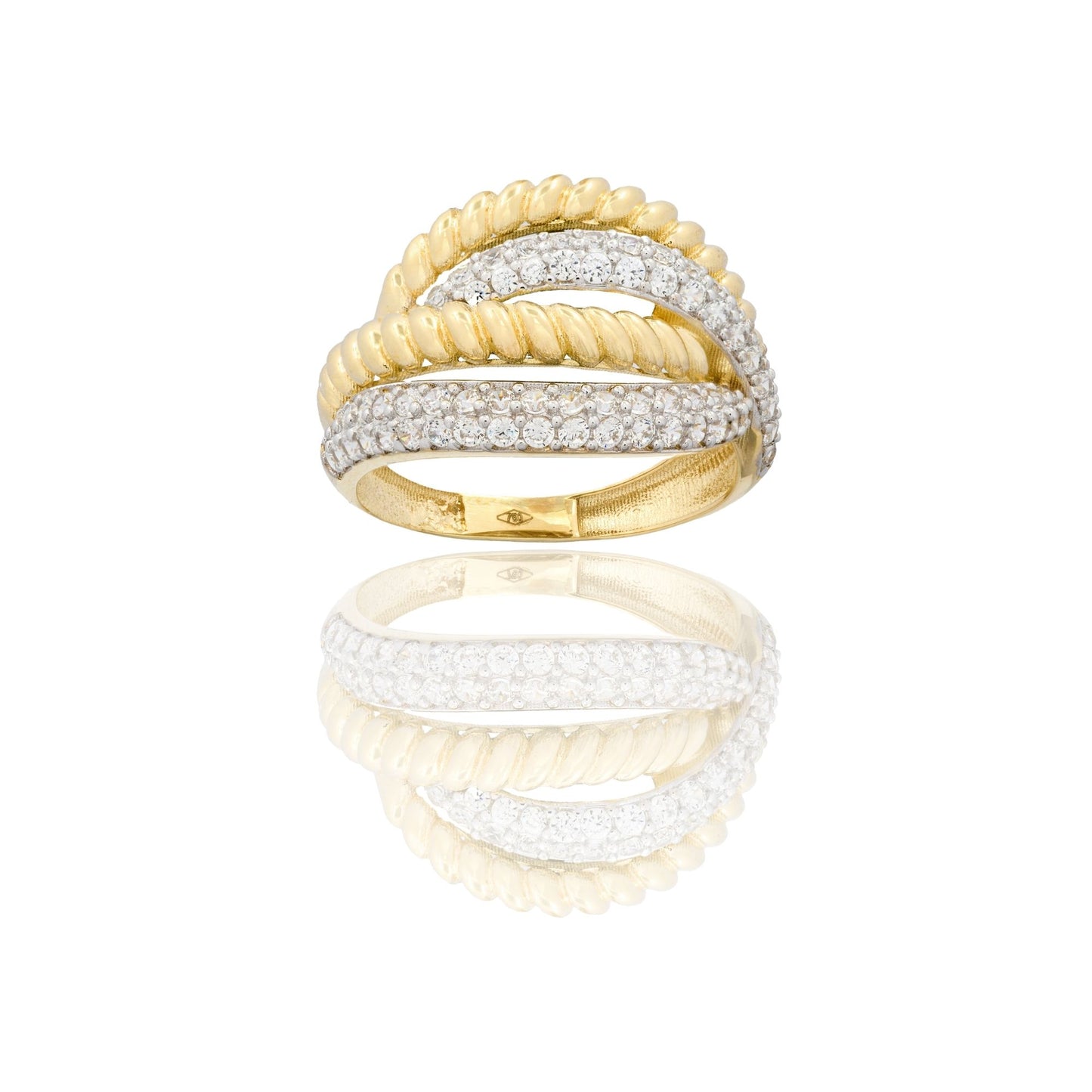 Anello Oro Giallo Oro Bianco Oro 18 carati Fasce Zirconi Bianchi