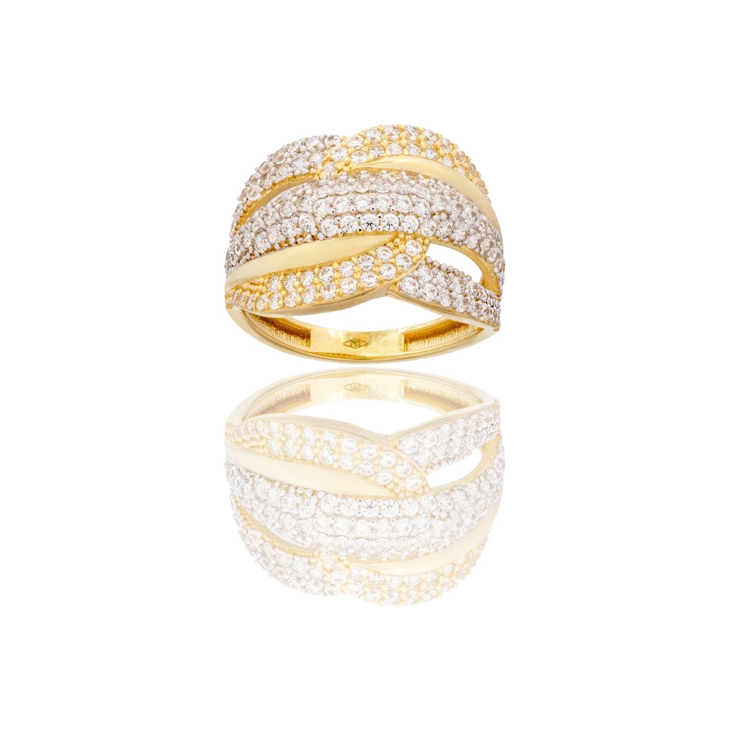 Anello Oro Giallo Oro 18 carati Fasce Zirconi Bianchi